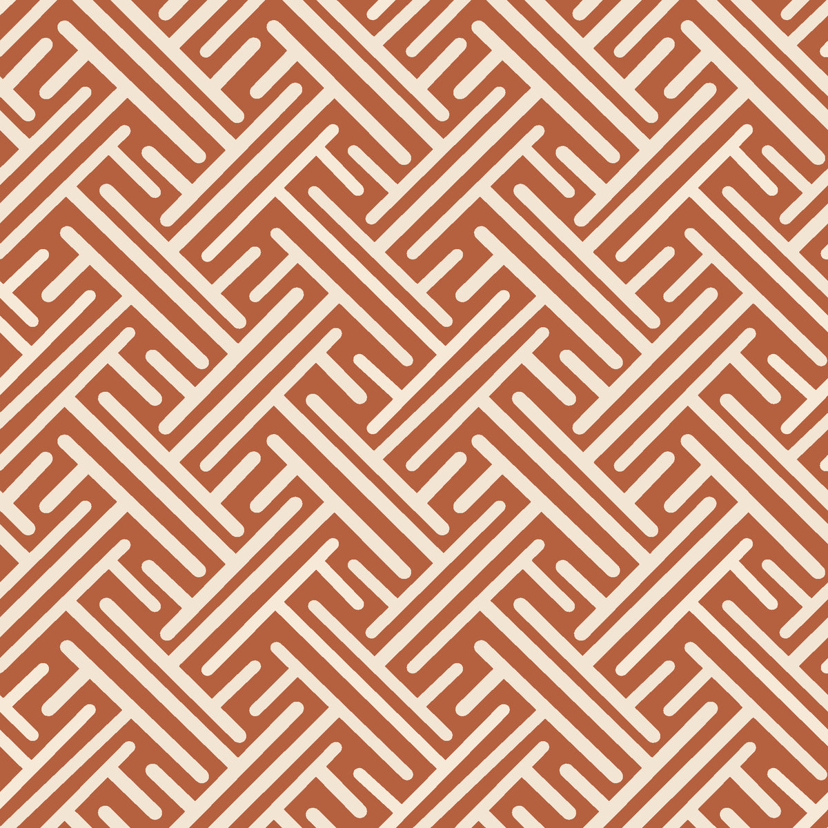 Still Labyrinth Terracotta maze geometric wallpaper in terracotta and sand