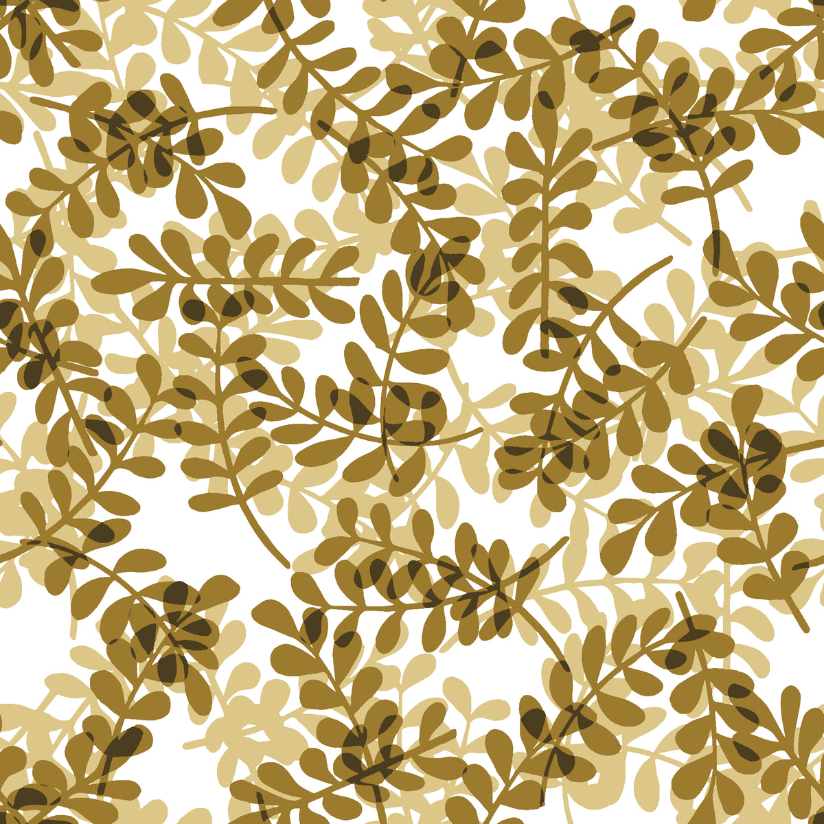 Still Morning Ochre foliage wallpaper in ochre and sand