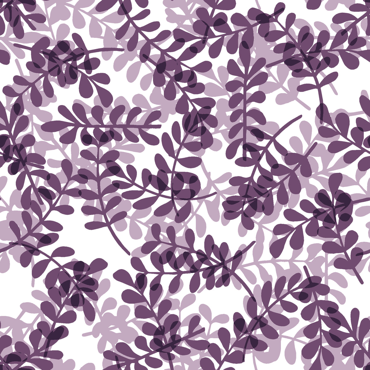 Still Morning Plum foliage wallpaper in plum and lilac