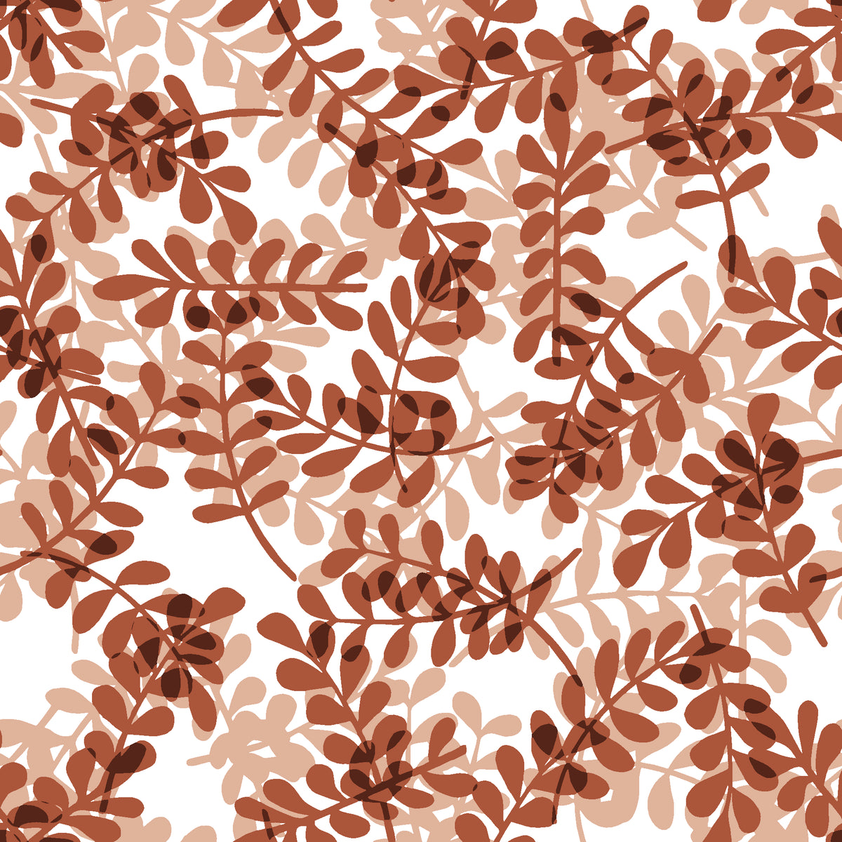 Still Morning Terracotta foliage wallpaper in terracotta and peach