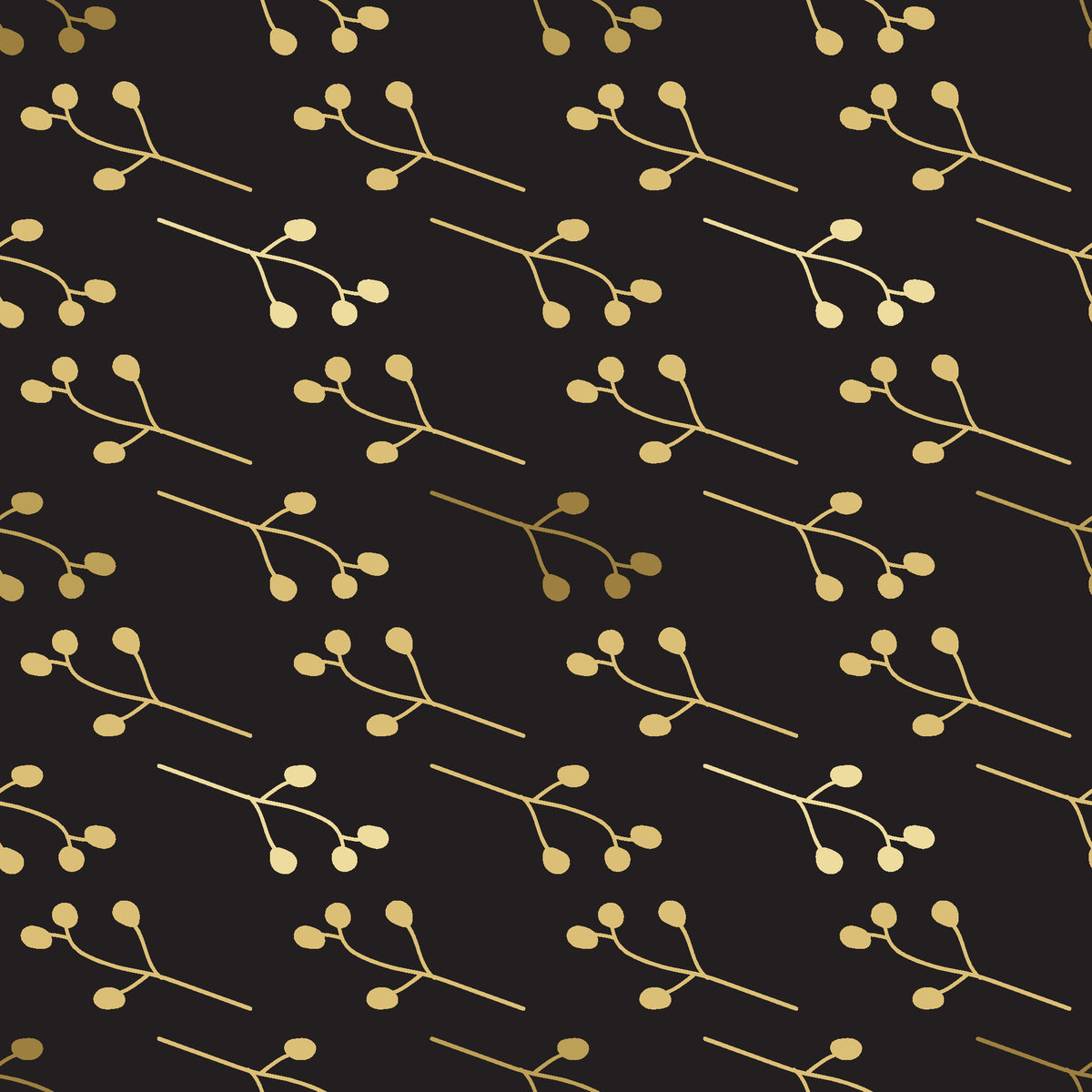 Stone Garden Noir sprig wallpaper in black and gold