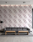 Stone Garden Oxblood sprig wallpaper in a contemporary commercial office lobby