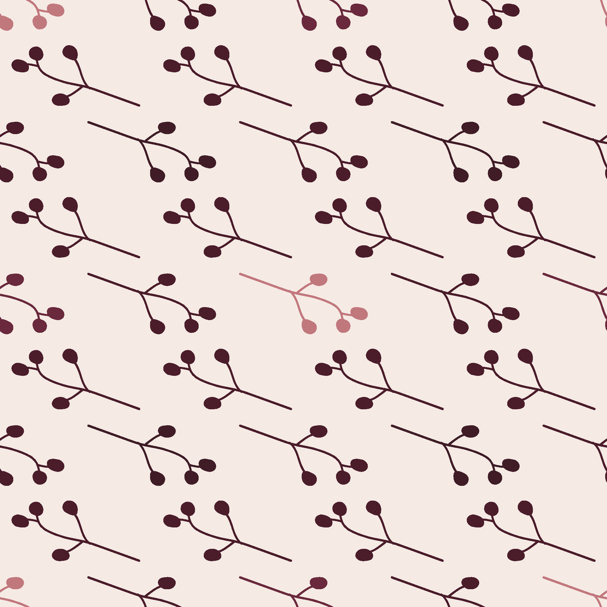 Stone Garden Oxblood sprig wallpaper in oxblood and blush