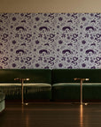 Sun & Moon Parchment celestial folk wallpaper in an intimate luxury cocktail lounge