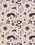 Sun & Moon Parchment celestial folk wallpaper in parchment and plum