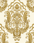 Sunlit Thicket Ochre damask wallpaper in ochre and cream