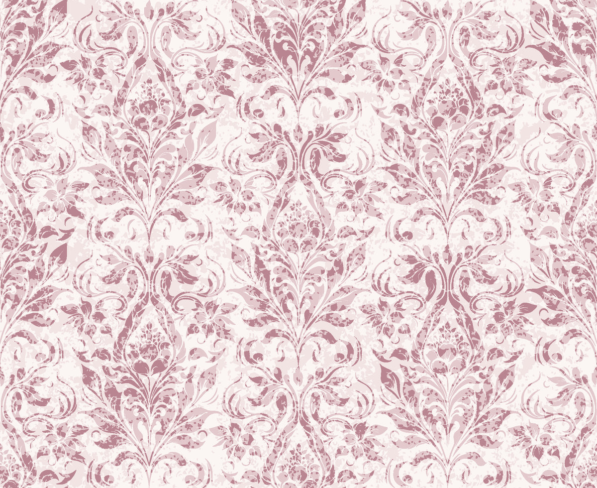 Tranquil Flora Rose floral damask wallpaper in rose and blush