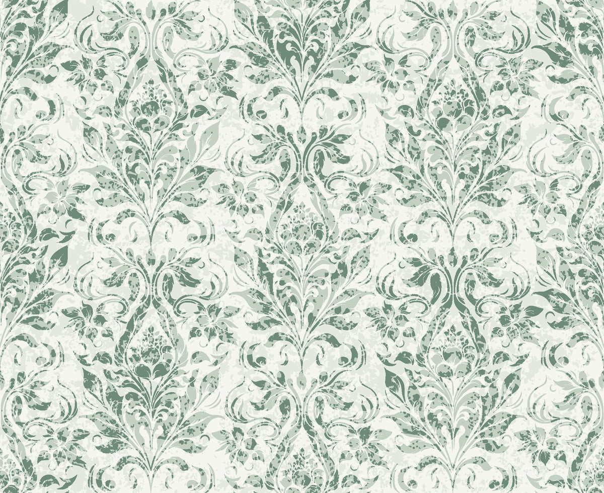 Tranquil Flora Sage floral damask wallpaper in sage and cream