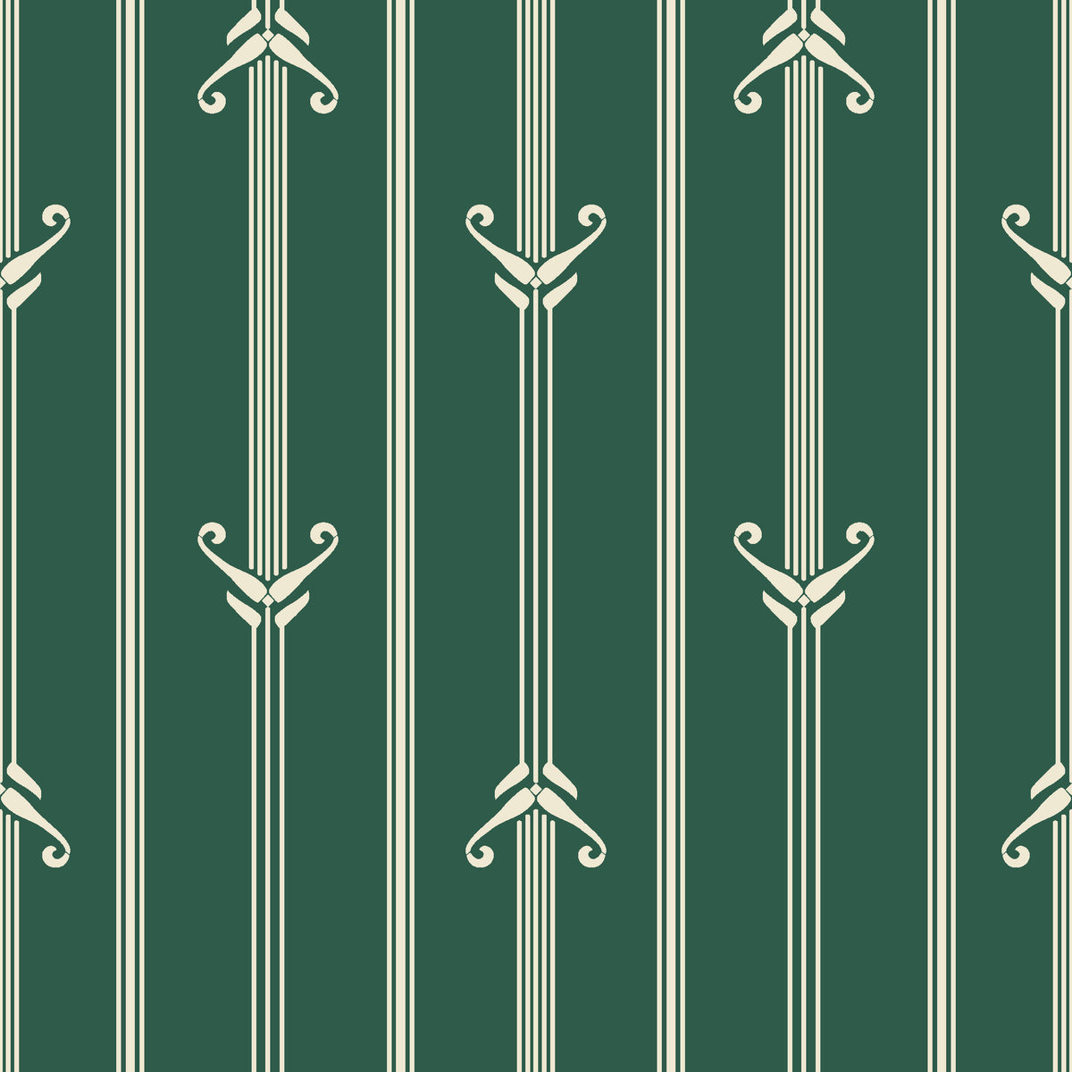 Tranquility Tapestry Emerald art deco stripe wallpaper in emerald and ivory