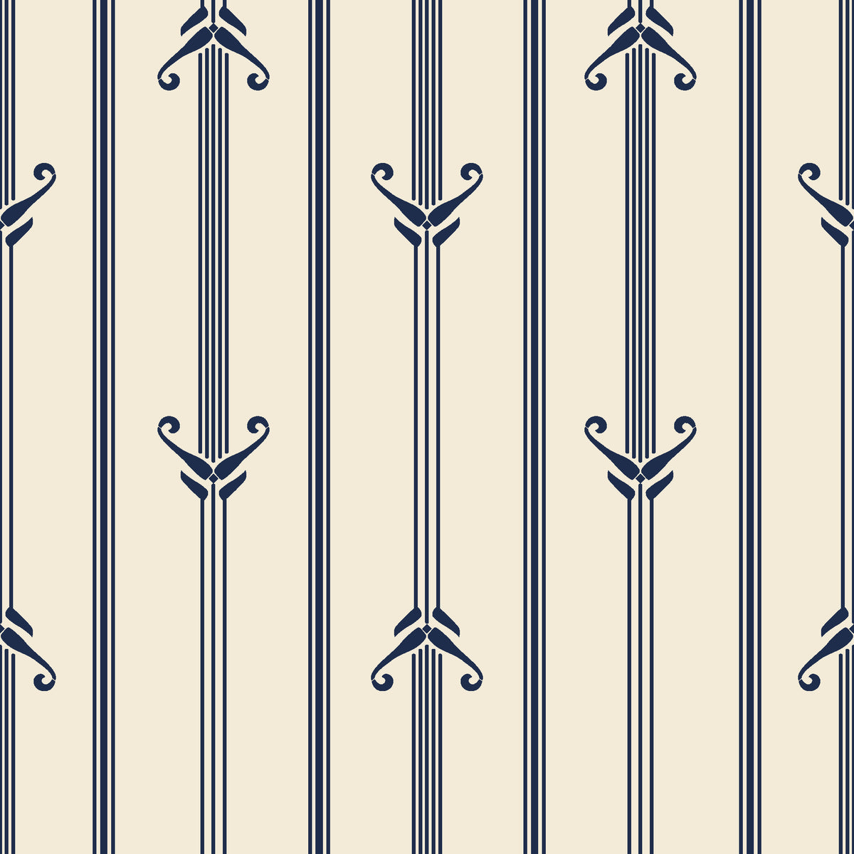 Tranquility Tapestry Midnight art deco stripe wallpaper in midnight and ivory