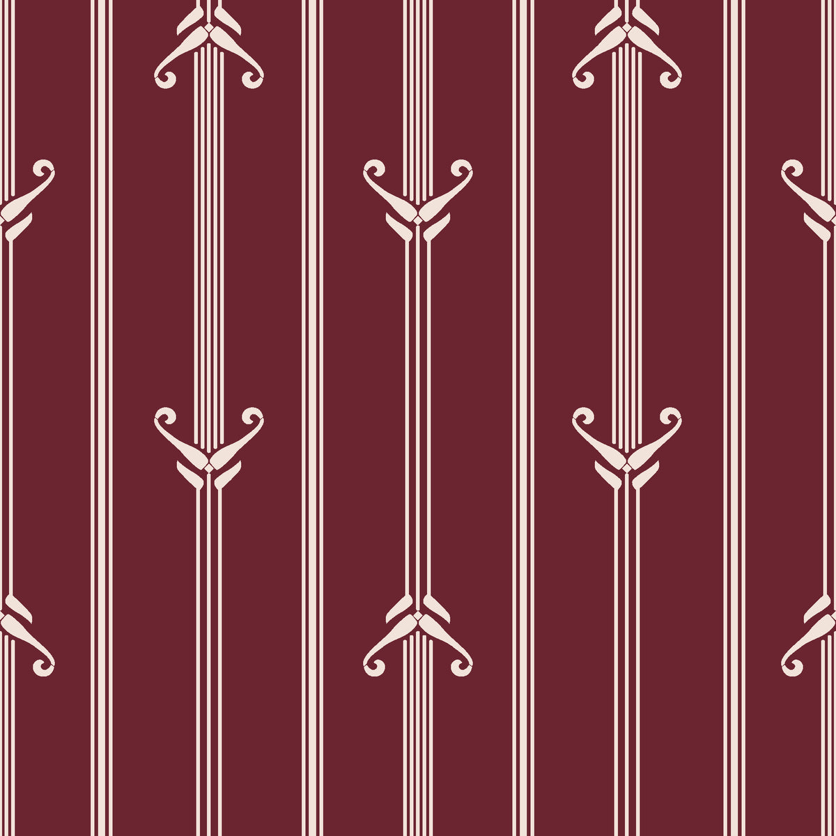 Tranquility Tapestry Oxblood art deco stripe wallpaper in oxblood and blush