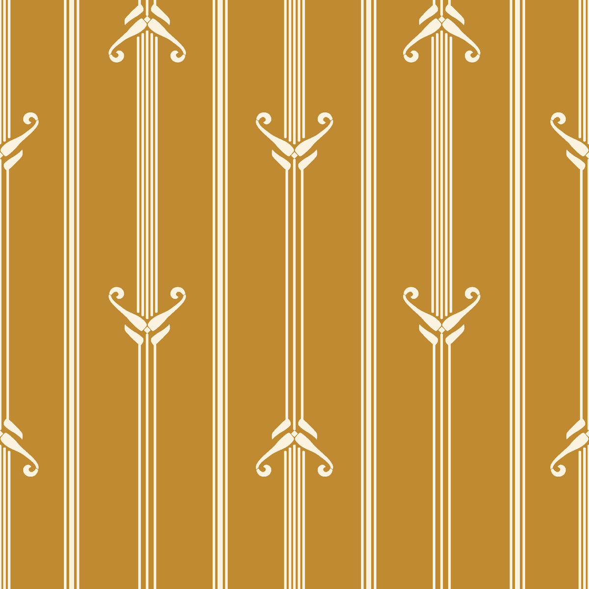 Tranquility Tapestry Saffron art deco stripe wallpaper in saffron and cream