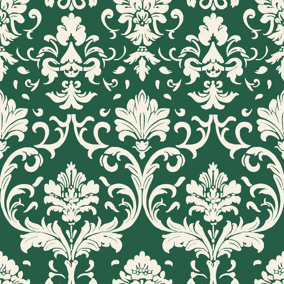Twilight Garden Veil Emerald damask wallpaper in emerald and cream