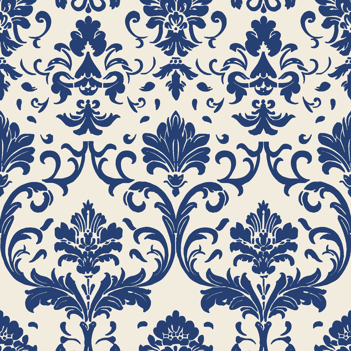 Twilight Garden Veil Indigo damask wallpaper in indigo and linen