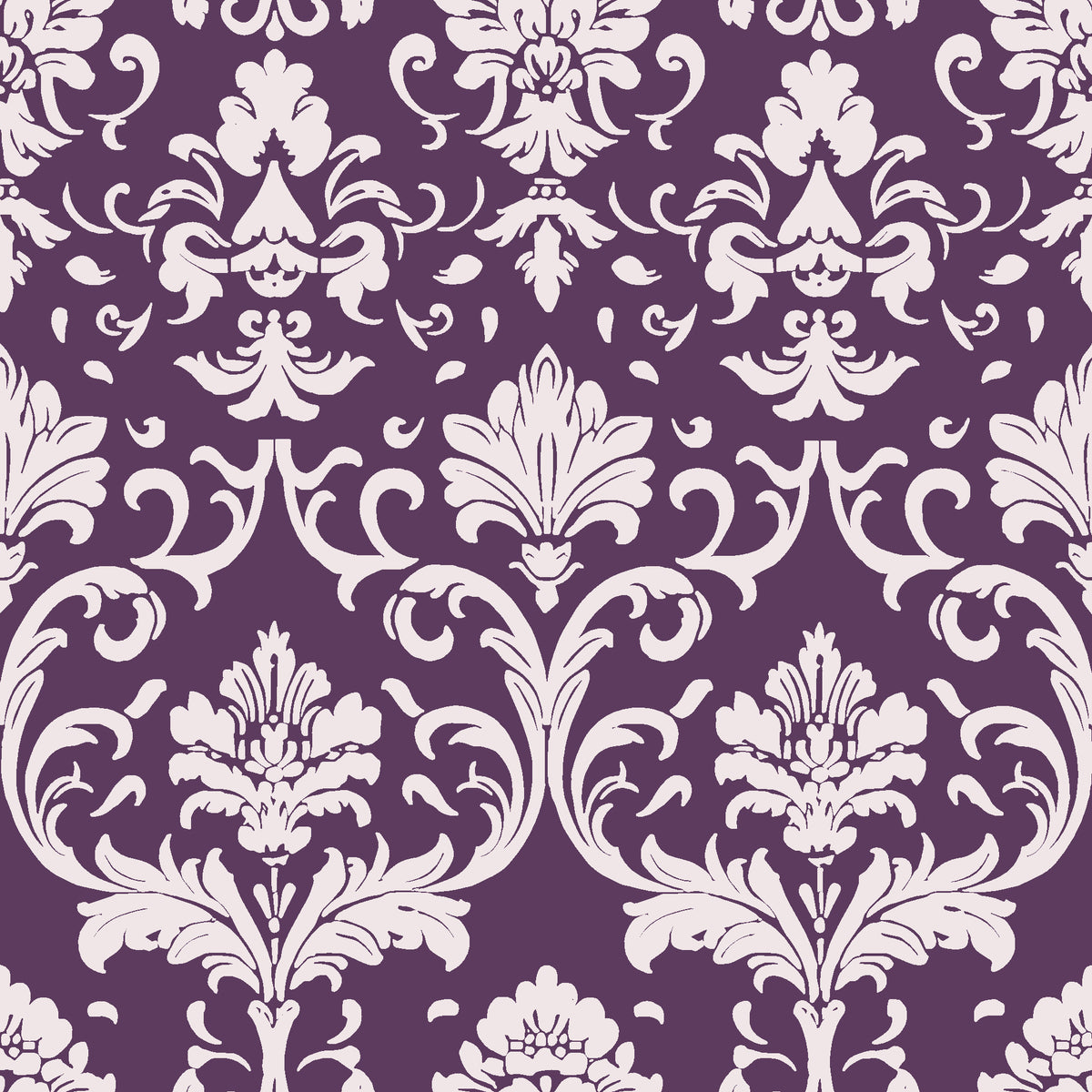 Twilight Garden Veil Plum damask wallpaper in plum and pearl