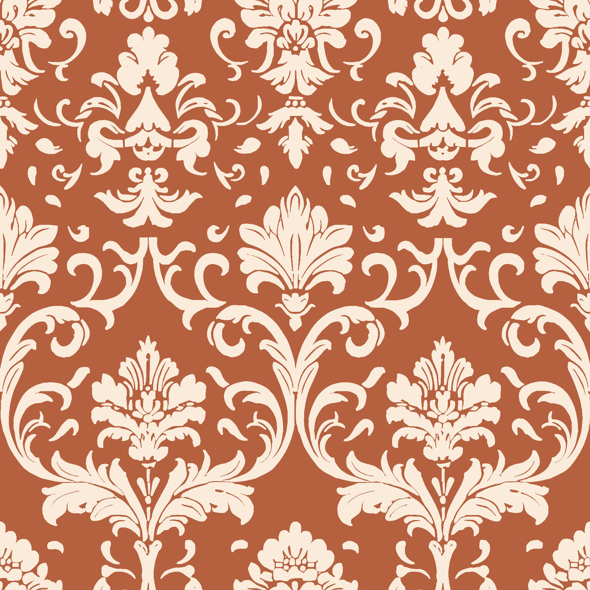 Twilight Garden Veil Terracotta damask wallpaper in terracotta and sand