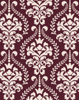 Veiled Botany Oxblood damask wallpaper in oxblood and blush