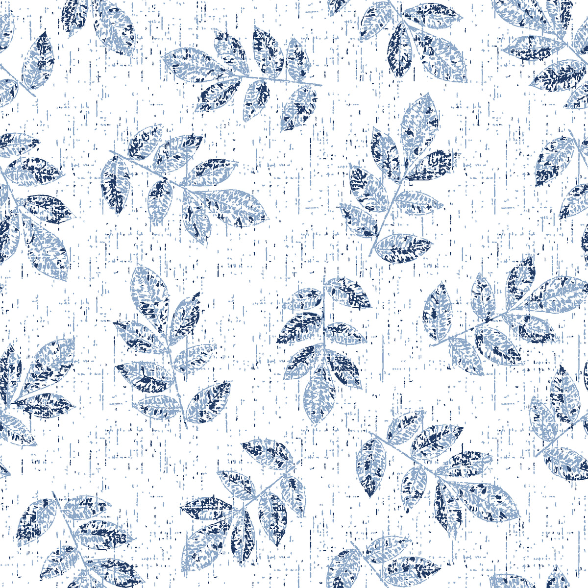 Verdant Scatter Navy tossed leaf wallpaper in navy and powder