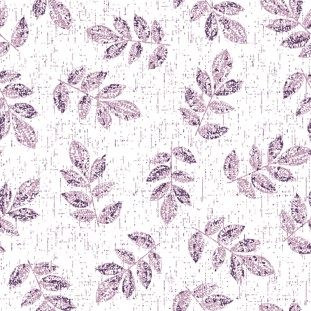 Verdant Scatter Plum tossed leaf wallpaper in plum and mauve