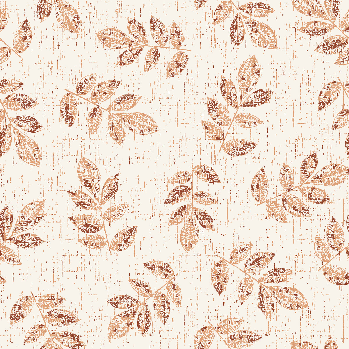 Verdant Scatter Terracotta tossed leaf wallpaper in terracotta and peach