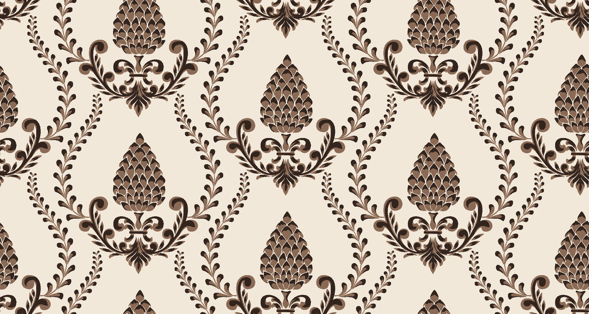 Victorian Vineage Espresso vine damask wallpaper in espresso and parchment