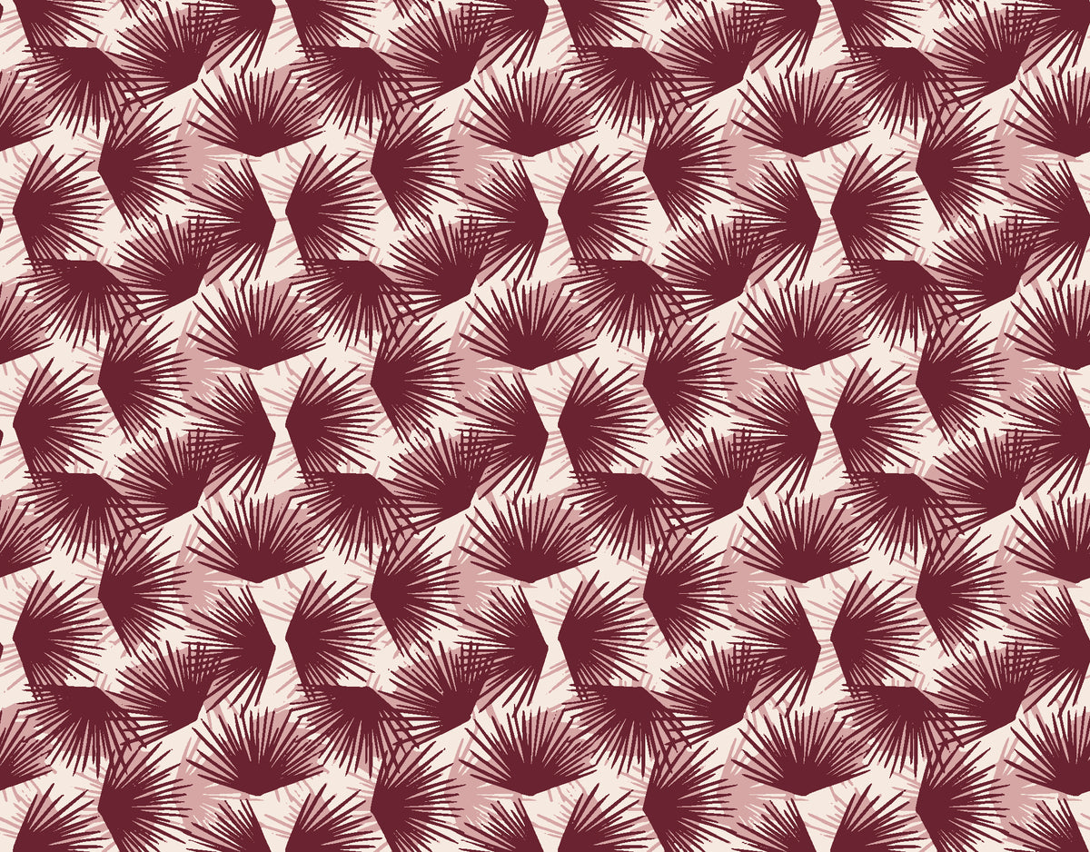 Wild Palm Oxblood palm wallpaper in oxblood and blush