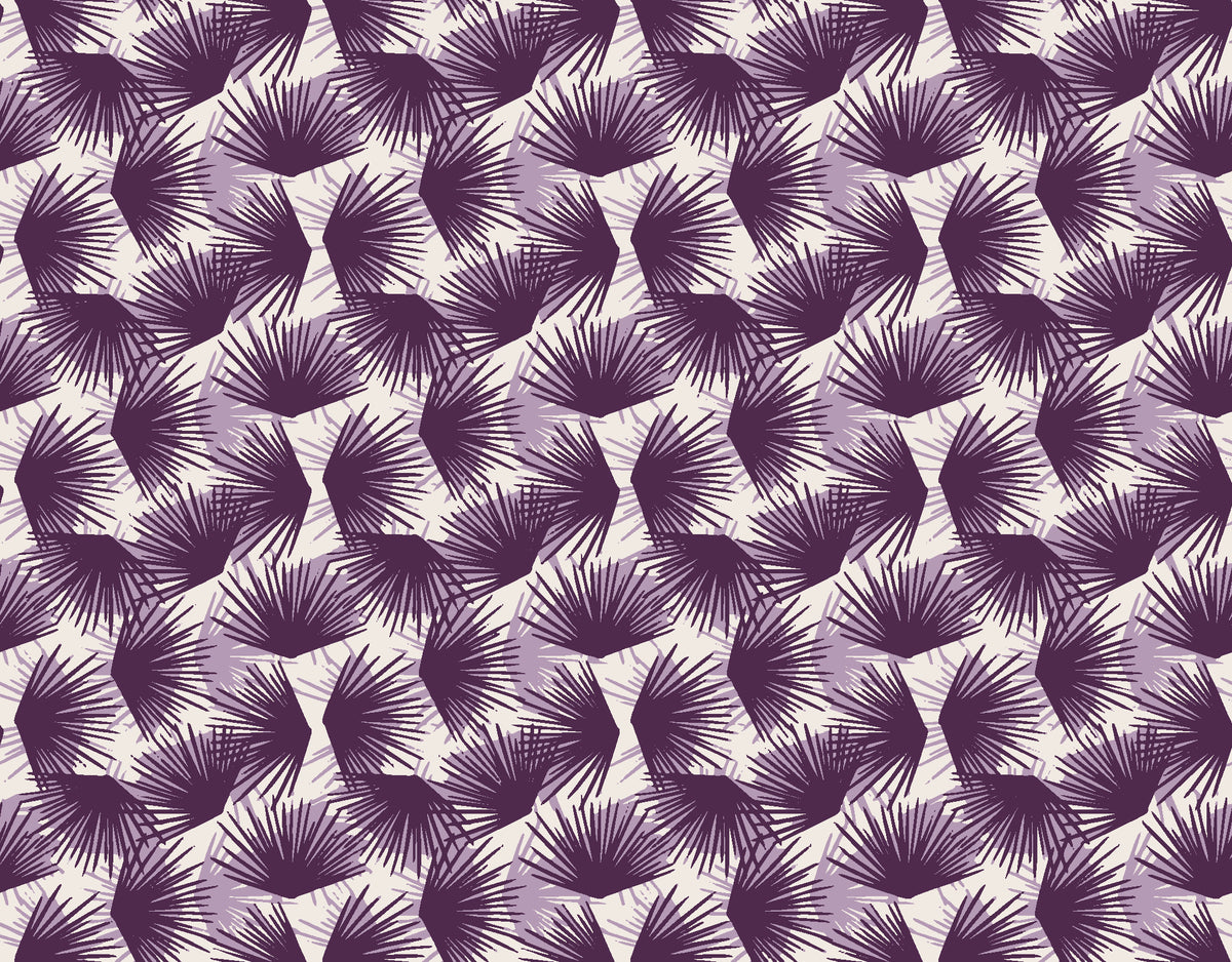 Wild Palm Plum palm wallpaper in plum and pearl