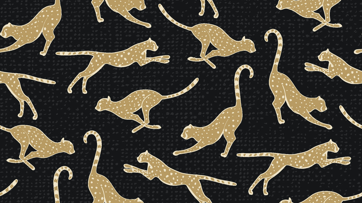 Wild Stride Noir cheetah wallpaper in black and gold