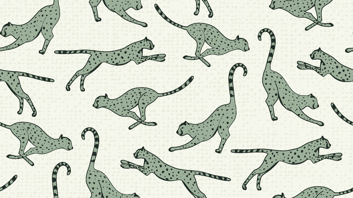 Wild Stride Sage cheetah wallpaper in sage and cream