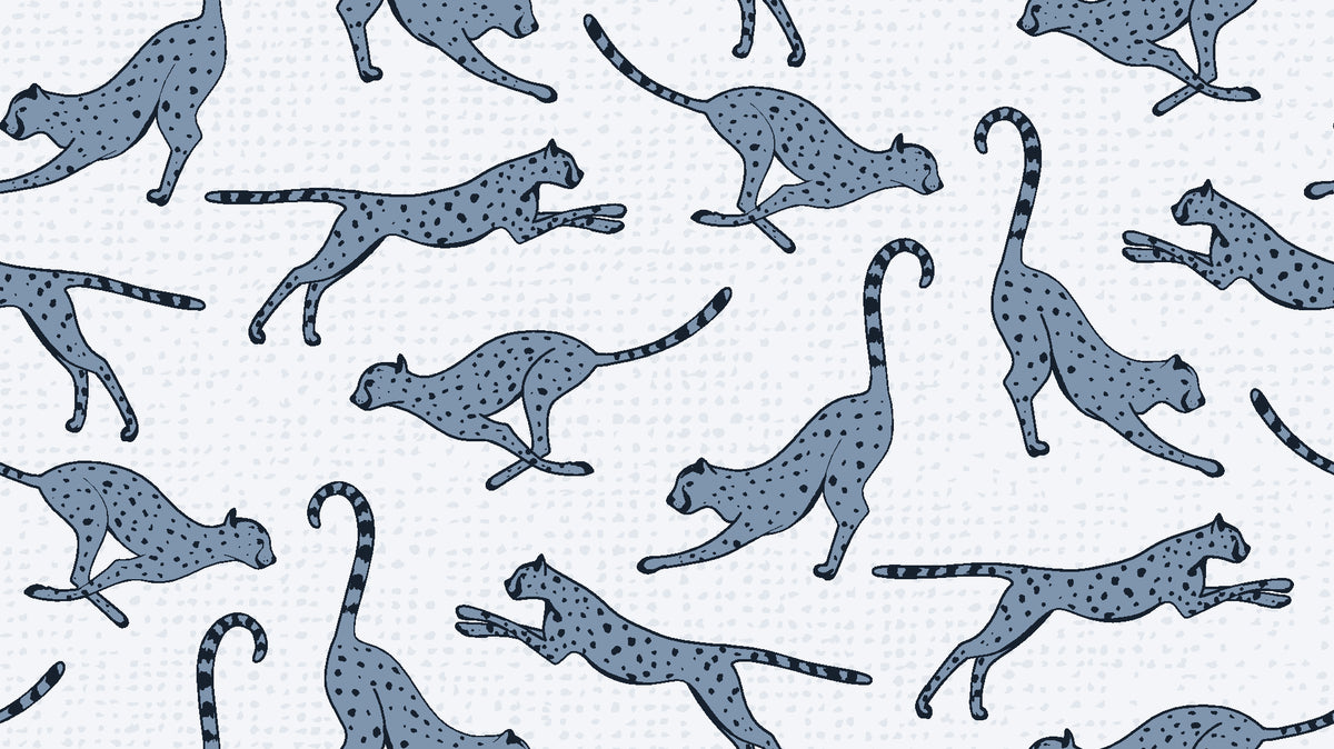 Wild Stride Slate cheetah wallpaper in slate and linen