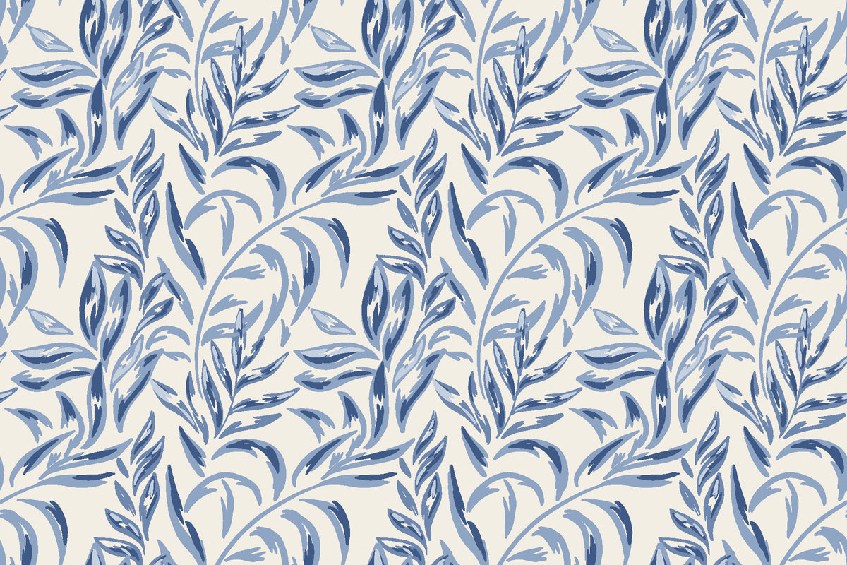 Willow Trace Indigo willow vine wallpaper in indigo and cream