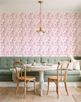 Willow Trace Rose willow vine wallpaper as a feature wall in a sunlit breakfast nook
