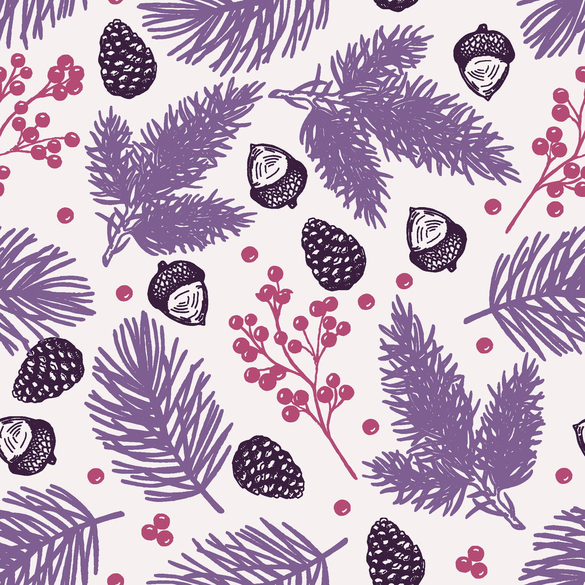 Winter Forage Plum pine bough and berry wallpaper in plum and pearl