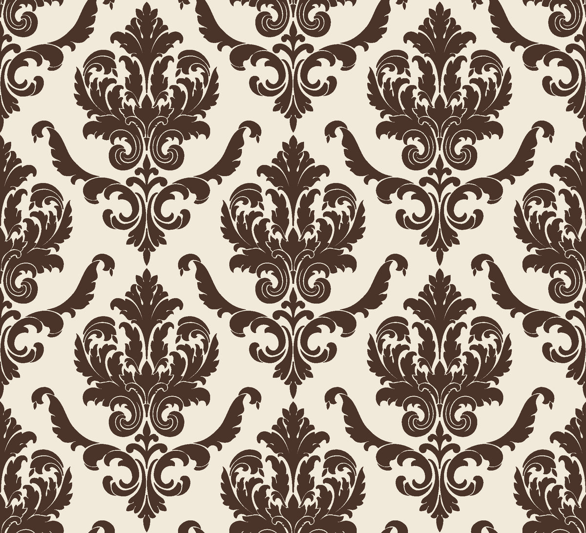 Woodland Blossom Veil Espresso damask wallpaper in espresso and cream