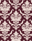 Woodland Blossom Veil Oxblood damask wallpaper in oxblood and blush