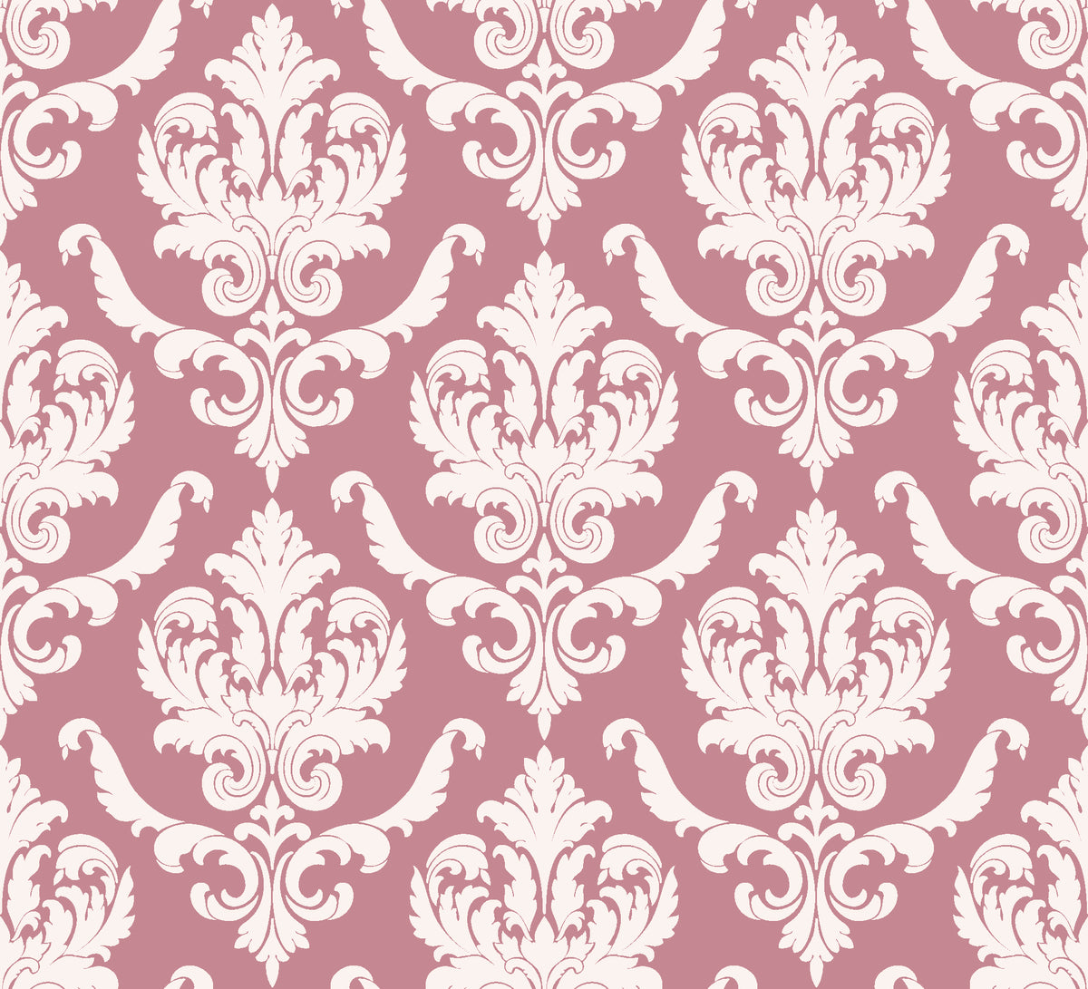 Woodland Blossom Veil Rose damask wallpaper in rose and blush