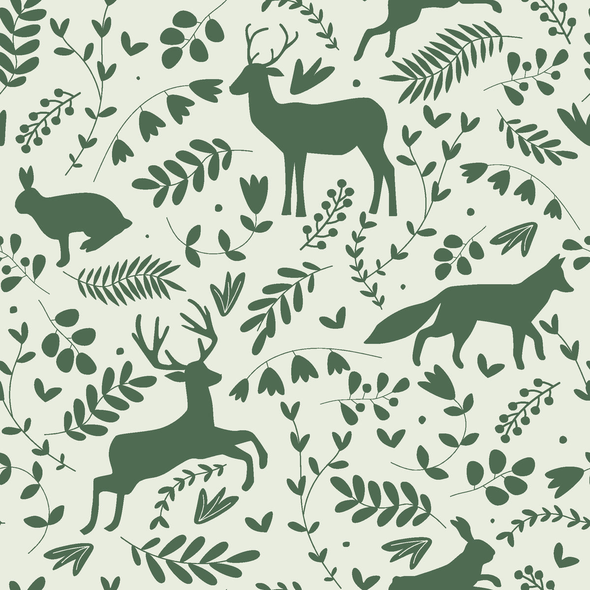 Woodland Hush Sage woodland animal wallpaper in sage and cream