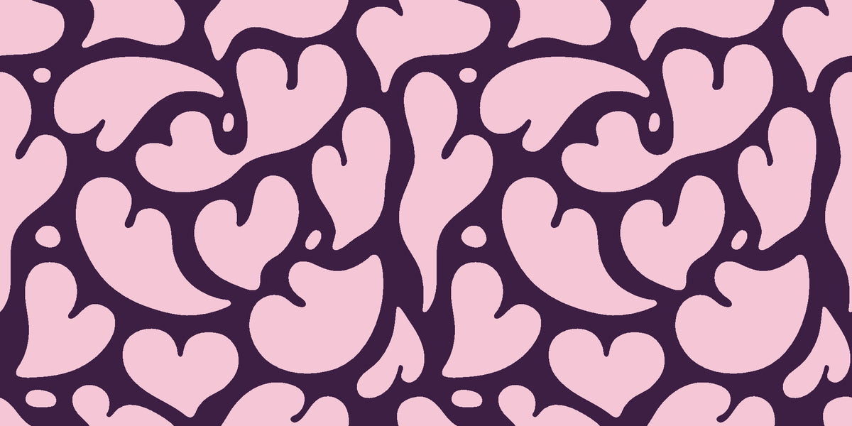 Woven Whisper Aubergine abstract heart wallpaper in aubergine and blush